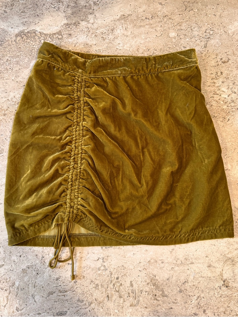 FREE PEOPLE Olive Green Velvet Ruched Mini Skirt